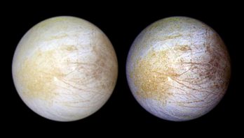 2 composite views of Jupiter's moon Europa