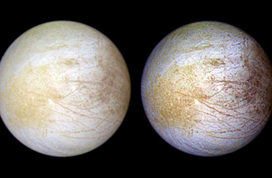 2 composite views of Jupiter's moon Europa