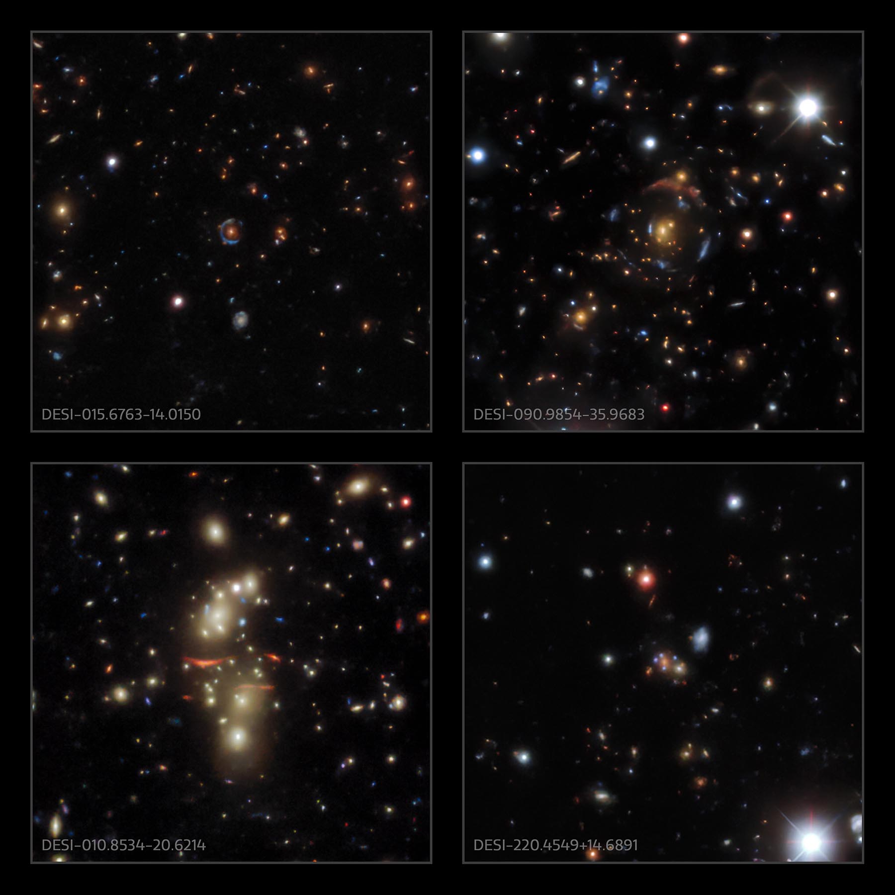 Examples of gravitational lenses found in the DESI Legacy Survey data.