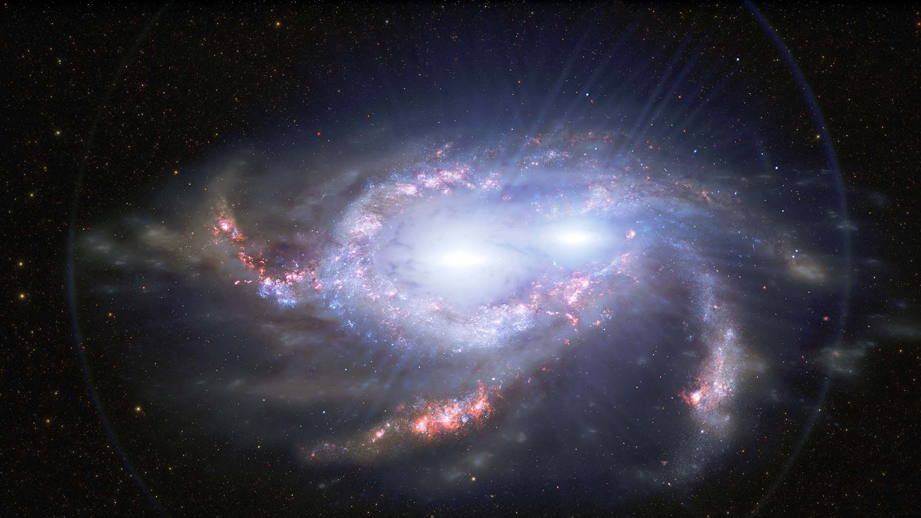One of the distant double quasars is depicted in this illustration. 