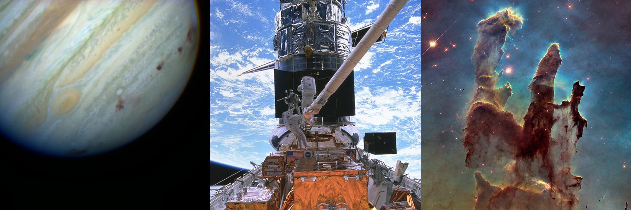 3 images about the Hubble Space Telescope from the observations of Shoemaker-Levy 9 to a repair mission to the pillars of creation.