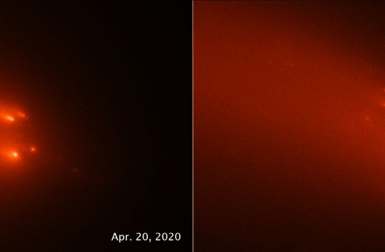 About 5,000 years ago a comet swept within 23 million miles of the sun, closer than the innermost planet Mercury. The comet must have been a spectacular sight to those young civilizations across Eurasia and North Africa that were arising at the end of the Stone Age. However, this nameless space visitor is not recorded in any known historical account. So how do astronomers know that there was such an interplanetary intruder? Enter comet ATLAS (C/2019 Y4), which first appeared near the beginning of 2020. ATLAS quickly met an untimely death in mid-2020 when it disintegrated into a cascade of small icy pieces. Such a comet’s self-destruction happens once or twice a decade. Astronomer Quanzhi Ye of the University of Maryland reports that ATLAS is a broken-off piece of that ancient visitor from 5,000 years ago. Why? Because ATLAS follows the same orbital “railroad track” as that of a comet seen in 1844. This means the two comets are siblings from the parent comet that broke apart very long ago. The link between the two comets was first noted by amateur astronomer Maik Meyer. Such comet families are common. The most dramatic visual example was in 1994 when the doomed comet Shoemaker-Levy 9 (SL9) was pulled into a string of pieces by Jupiter’s gravitational pull. This “comet train” was short-lived. It fell piece by piece into Jupiter in July 1994. But comet ATLAS is just “weird,” says Ye, who observed it with Hubble about the time of the breakup. Unlike its hypothesized parent comet, ATLAS disintegrated while it was farther from the Sun than Earth, at a distance of over 100 million miles. This was much farther than the distance where its parent passed the Sun. “This emphasizes its strangeness,” said Ye. “If it broke up this far from the sun, how did it survive the last passage around the sun 5,000 years ago? This is the big question,” said Ye. “It’s very unusual because we wouldn’t expect it. This is the first time a long-period comet f