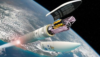 Webb Telescope emerging from the Ariane 5 faring