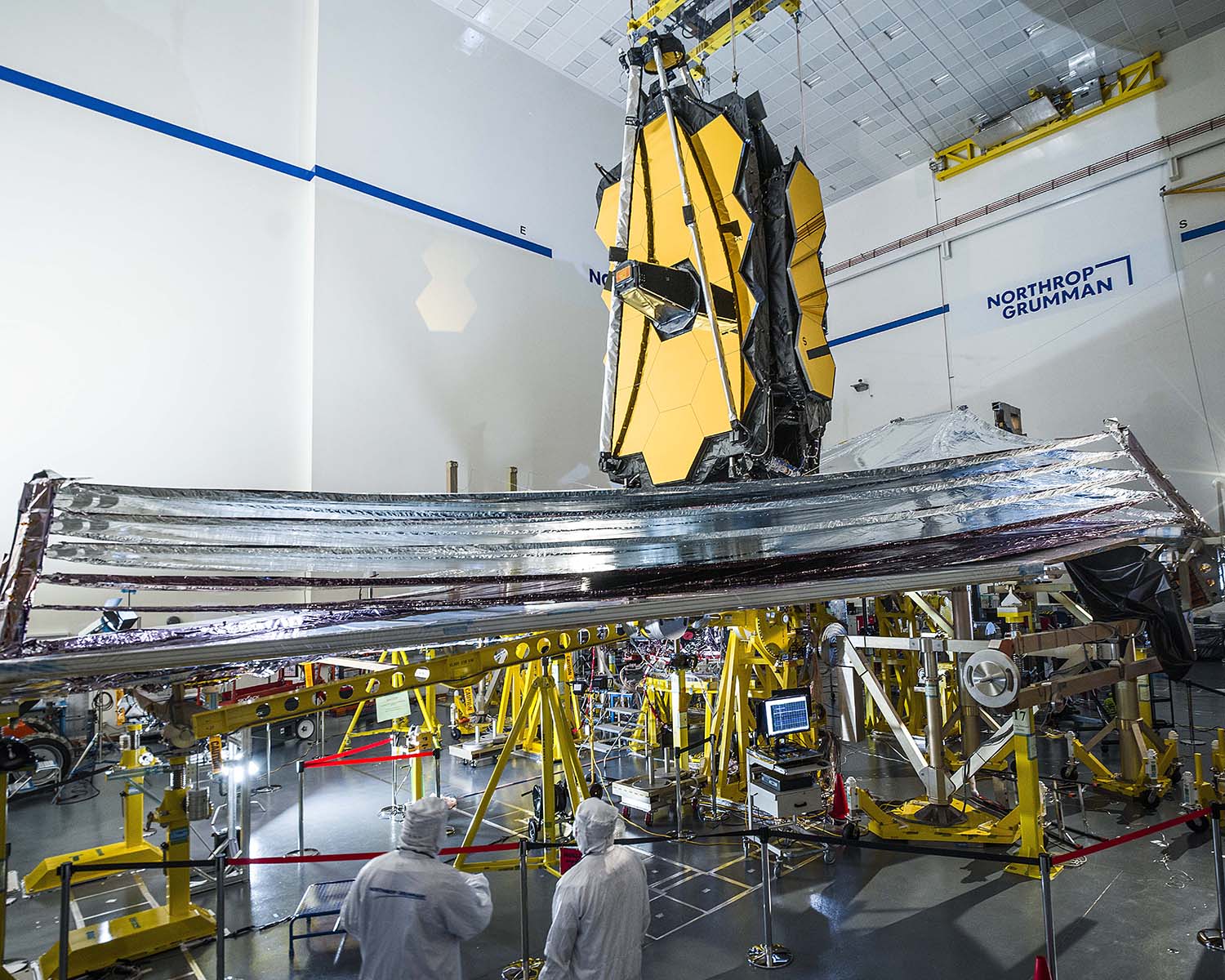 To help ensure success, technicians carefully inspect the James Webb Space Telescope’s sunshield before deployment testing begins, while it is occurring, and perform a full post-test analysis to ensure the observatory is operating as planned.
Credits: NASA/Chris Gunn