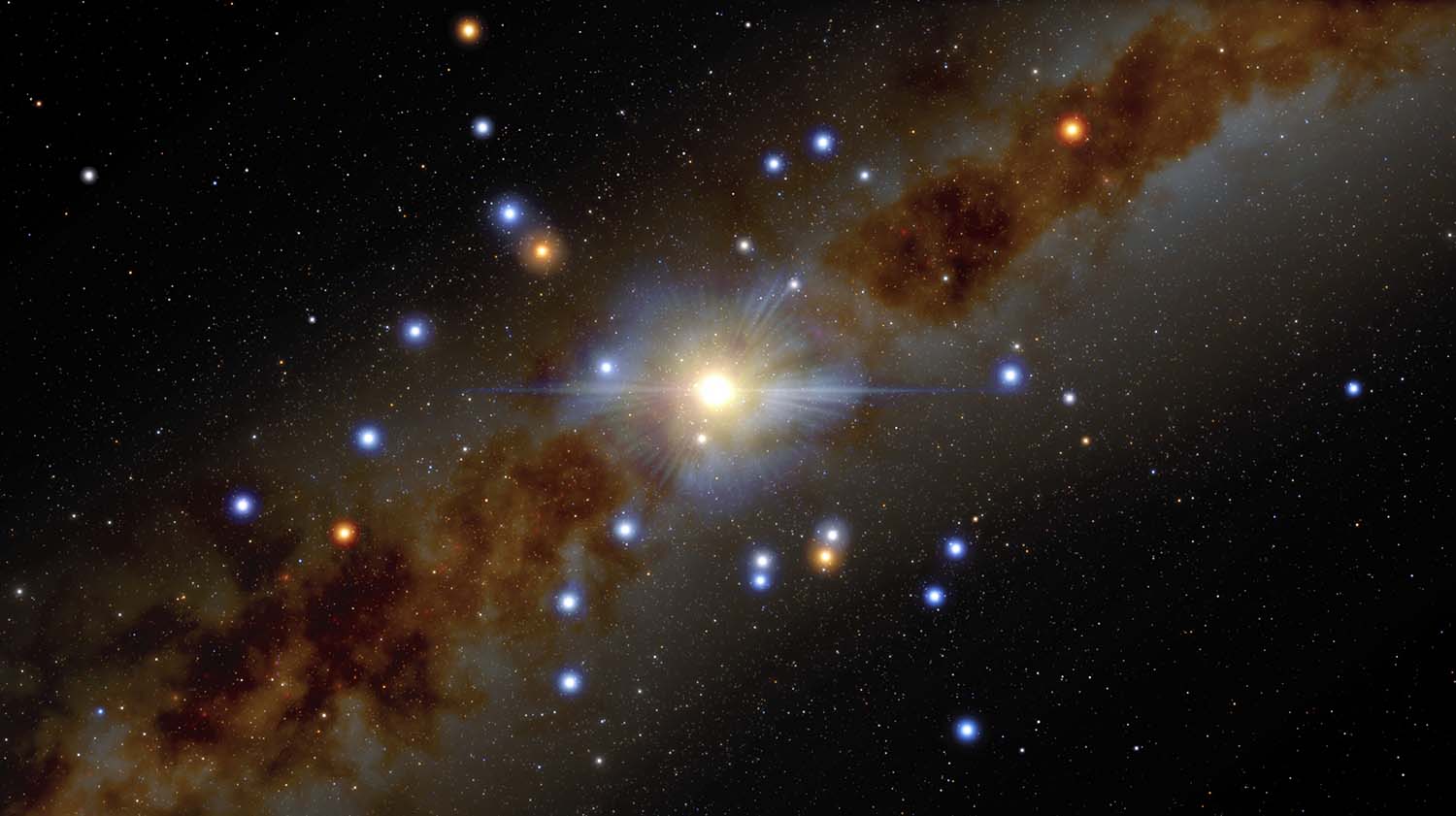 In this illustration, stars are seen to be in close orbit around the supermassive black hole that lurks at the center of the Milky Way, known as Sagittarius A* (Sgr A*). Using Gemini North of the international Gemini Observatory, a Program of NSF’s NOIRLab and ESO’s VLT, astronomers have measured more precisely than ever before the position and velocity of four of these stars, called S2, S29, S38, and S55, and found them to be moving in a way that shows that the mass in the center of the Milky Way is almost entirely due to the Sgr A* black hole, leaving very little room for anything else.