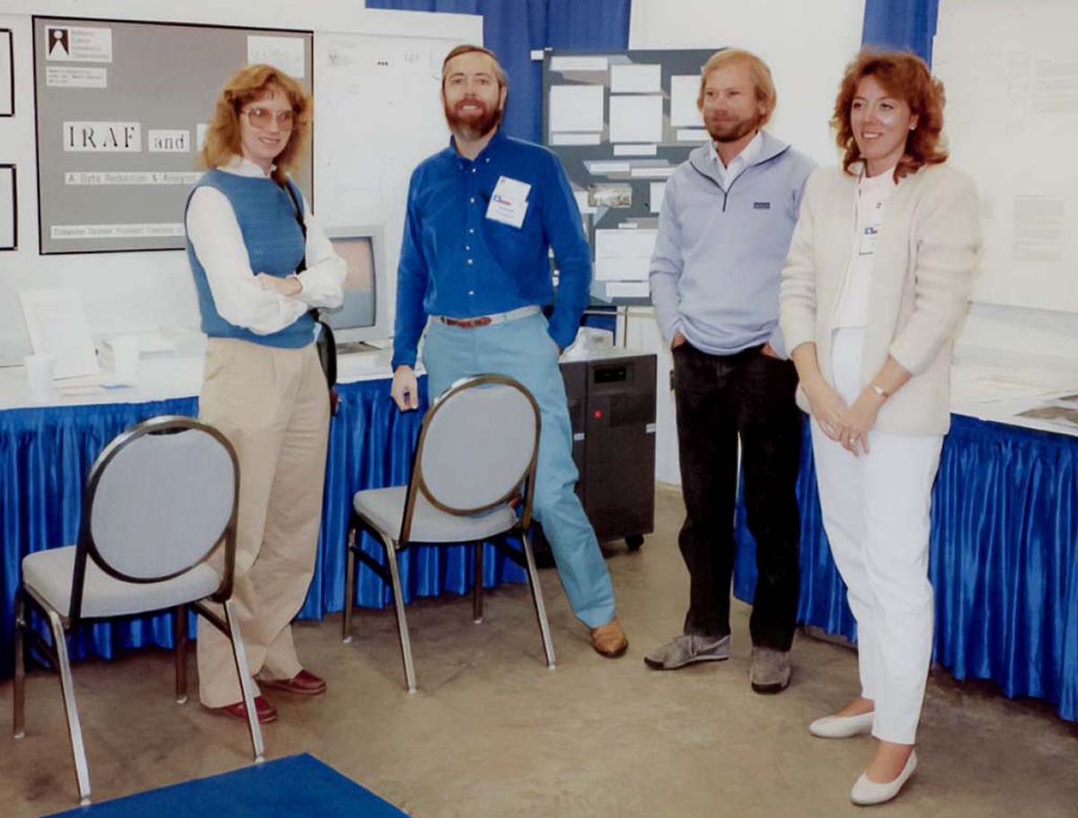 Lindsey Davis, Frank Valdes, Doug Tody, and Suzanne Jacoby
From left to right: Lindsey Davis, Frank Valdes, Doug Tody, and Suzanne Jacoby are pictured at the January 1988 American Astronomical Society meeting in Austin, Texas.
Credit: R. Hanisch