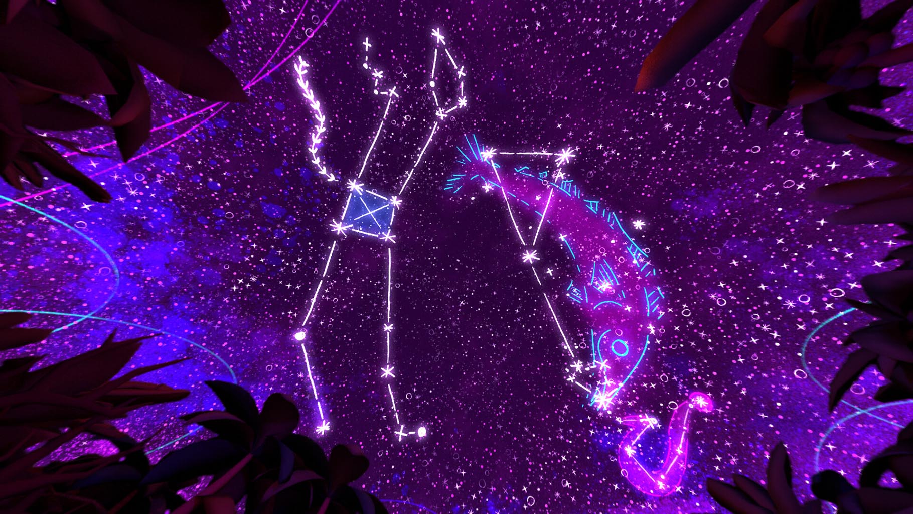 2 constellations dancing in a purple sky