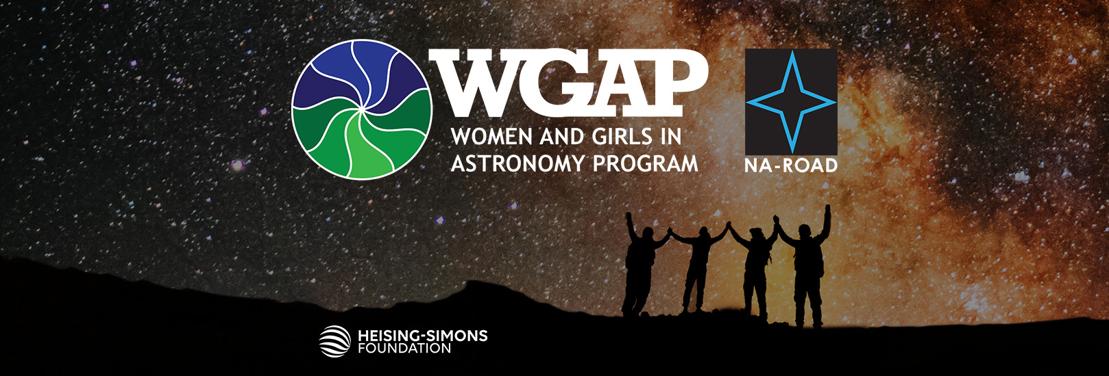 Logos of WGAP, NA-ROAD, and HS over a starry background with 4 people with raised and joined hands