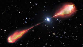 Artistic representation of the largest radio jet in the early Universe