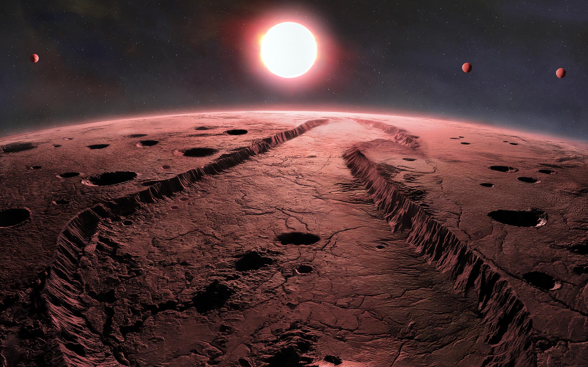 Artist’s Illustration of a Sun from the viewpoint of a red planet.