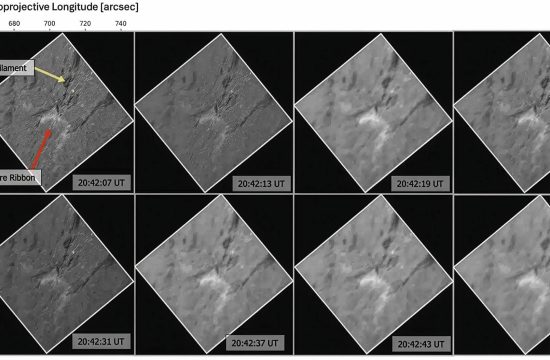 a series of 8 greyscale diamond shaped images of a solar flare on a black background in 2 rows of 4.