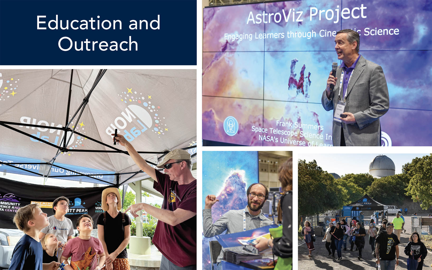 4 photos of people engaged in teaching and outreach activities.