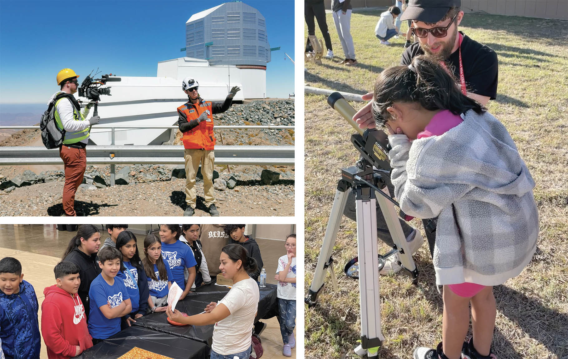 3 photos of people engaged in outreach and education activities