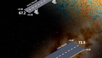 Illustration of 2 bridges - one comming from the top right and one from the bottom left. The two bridges don't meet and there is a large gap in between. The background is a dark brown fading to a mottled blue and orange in the top left.